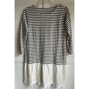 Soft Surroundings Left Bank Nautical Dress MP Eyelet Lace Stripe Scallop Hemline